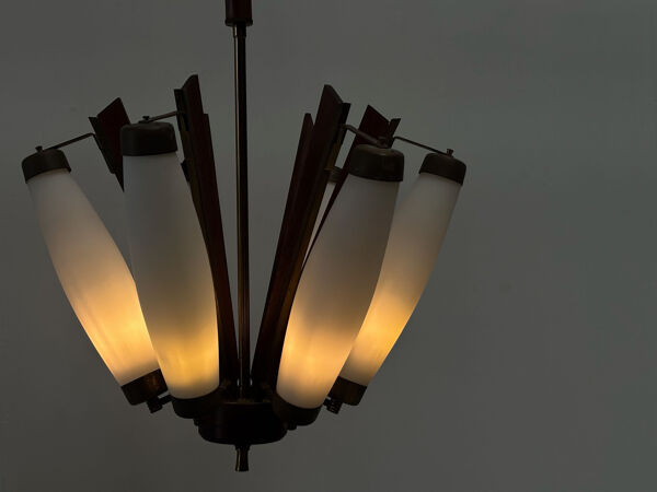 Lustre italien en teck et laiton