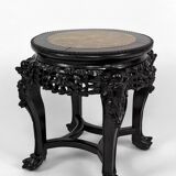 Asian wooden stand carved with Demons, marble top, Indochina, circa 1880
