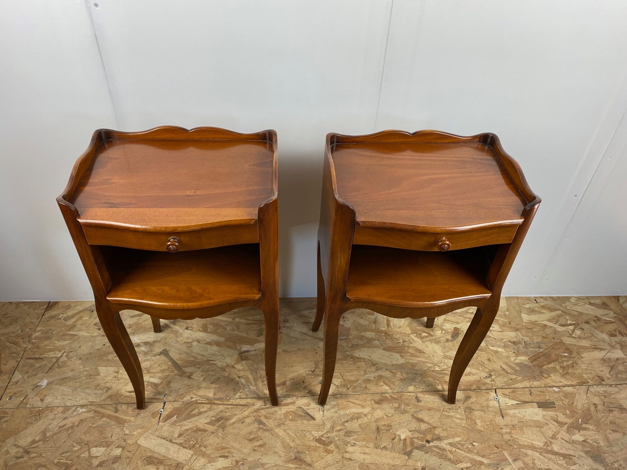 Pair of cherry wood bedside tables with 1 drawer Louis XV style