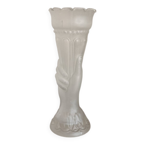 Ancien Vase Verre Moulé - main