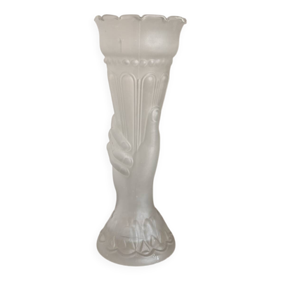 Ancien Vase Verre Moulé LEGRAS Art Déco Main Flambeau Vintage