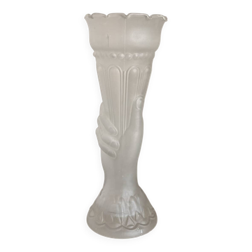 Ancien Vase Verre Moulé LEGRAS Art Déco Main Flambeau Vintage