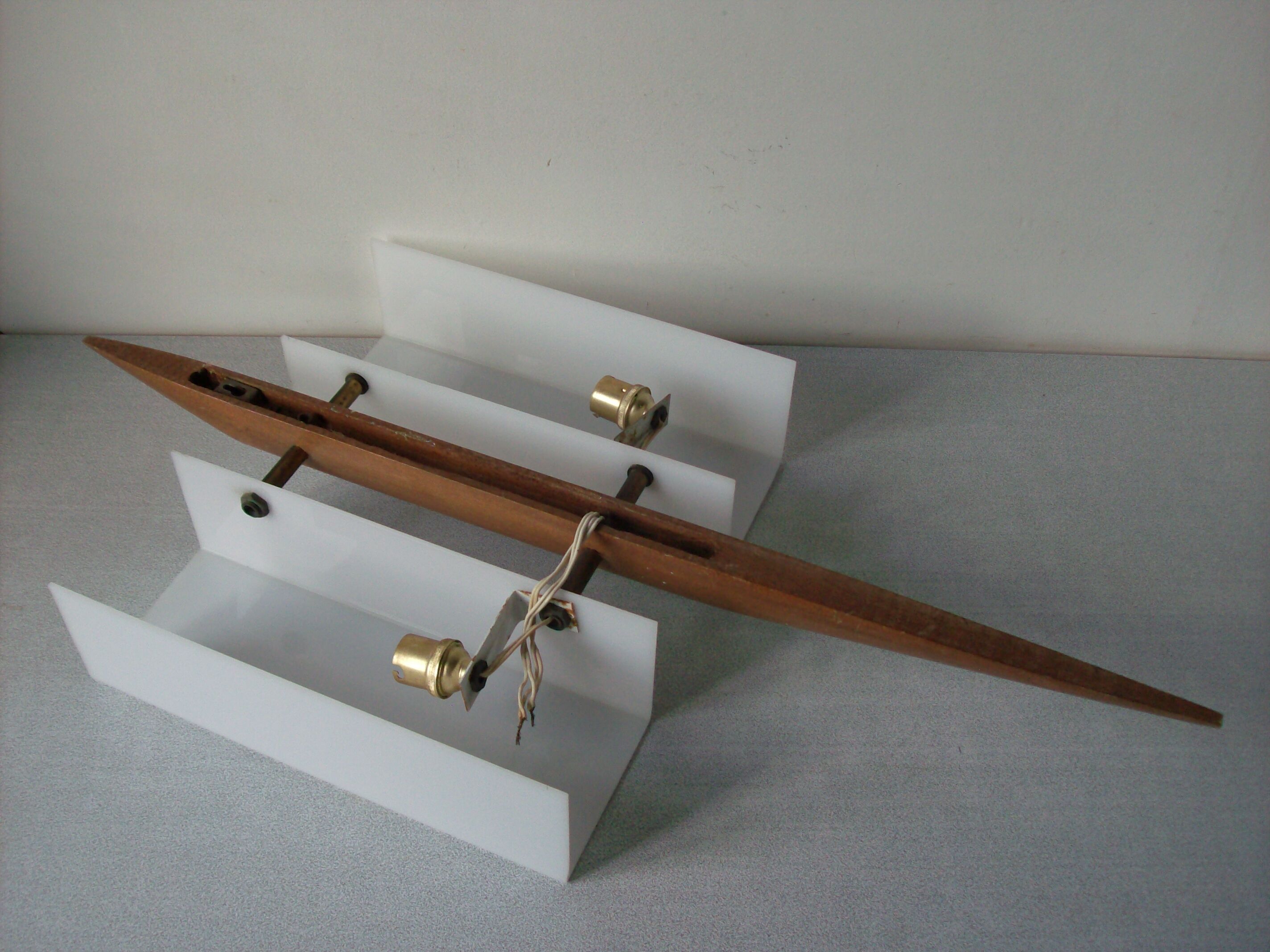 Old Scandinavian double wall lamp wood lampshade plexi white 1960s/70s