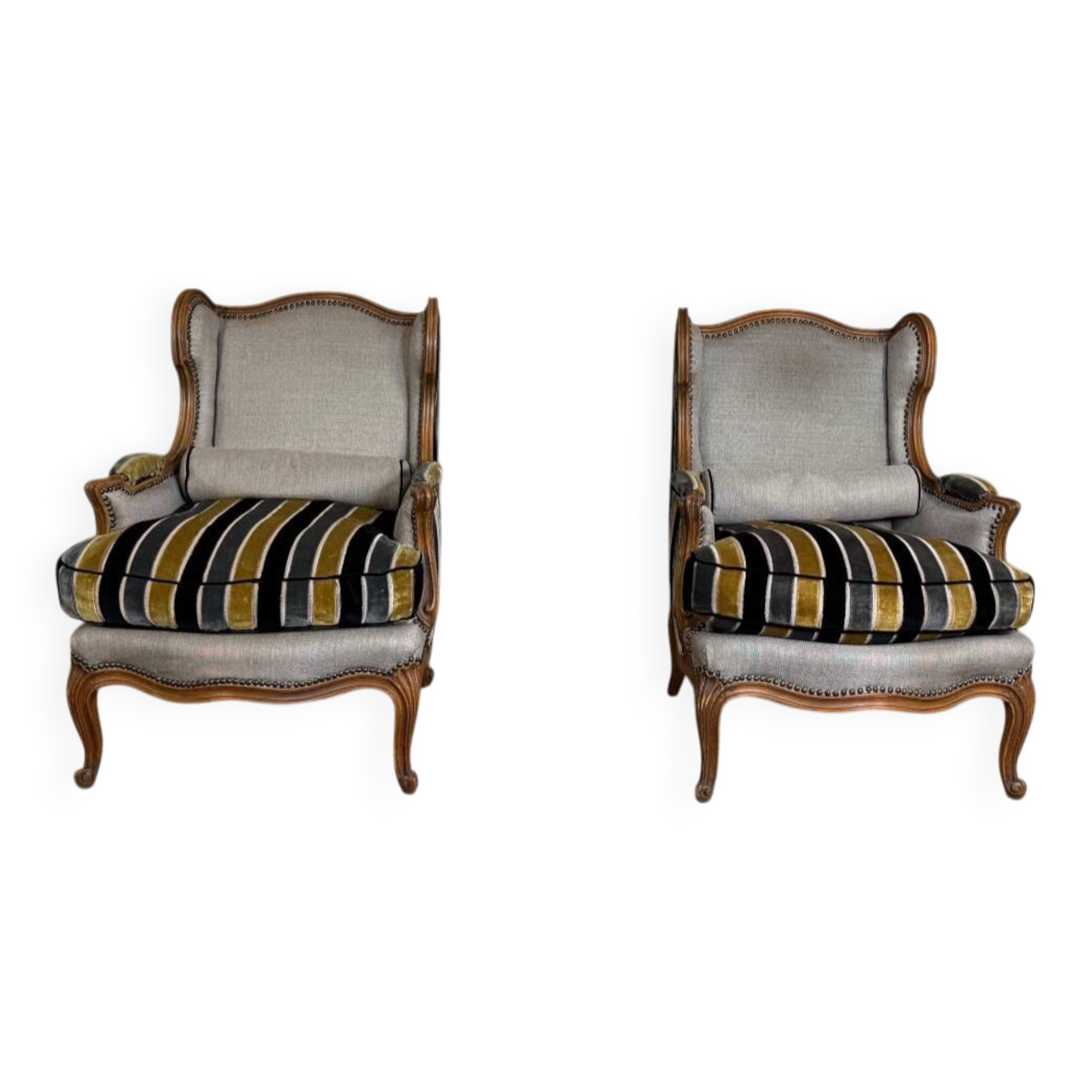 Pair of carved wooden armchairs, 20th century
