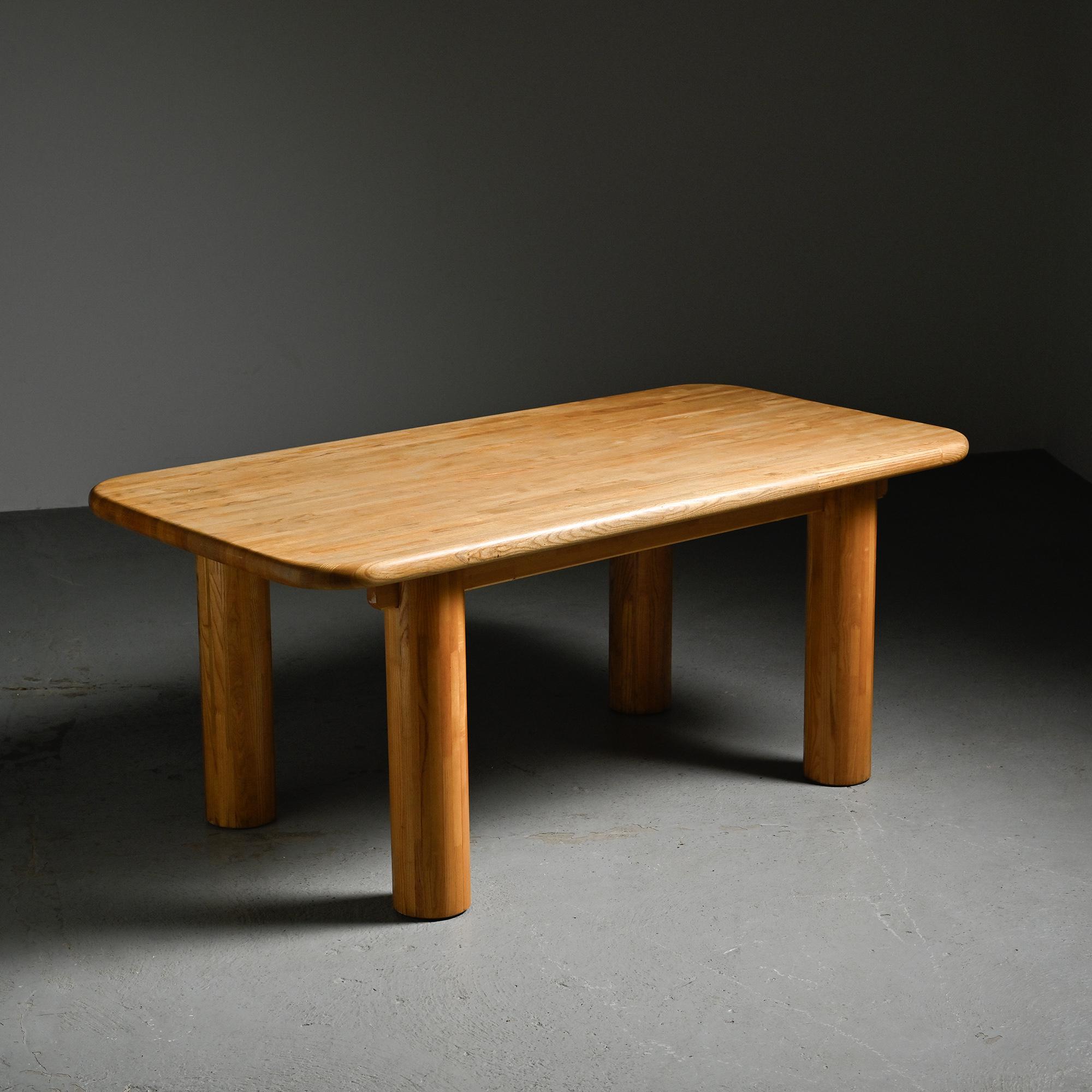 Dining table in glued laminated pine, France, around 1970.