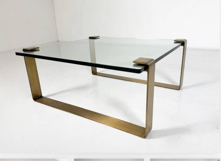 Table basse en verre et laiton Ronald Schmitt, 1970