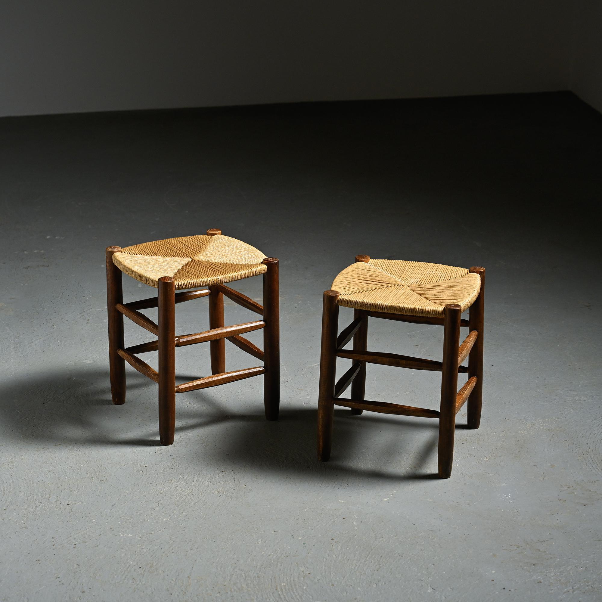 Pair of Bauche stools by Charlotte Perriand, Maison Sentou, circa 1950