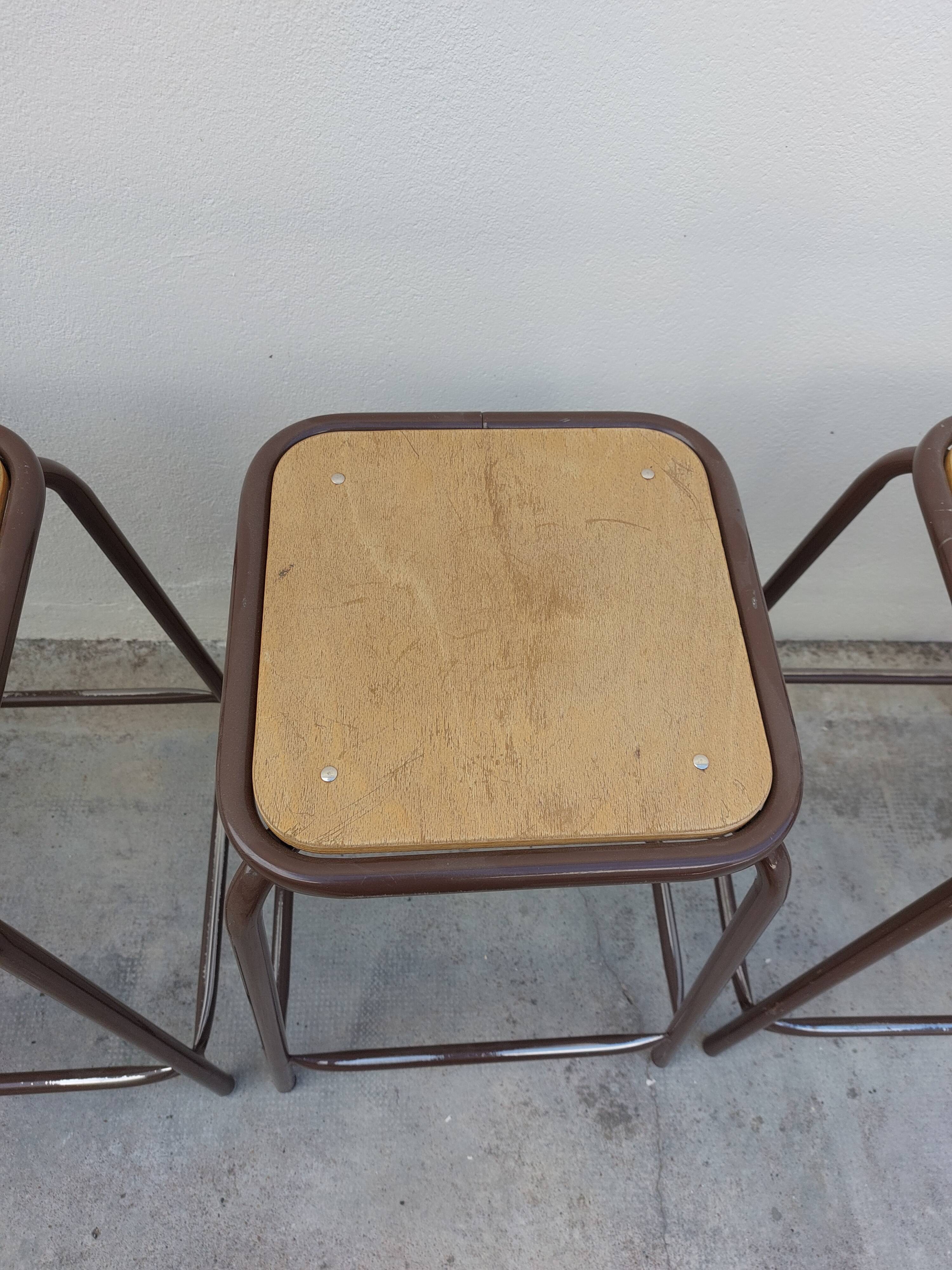 Series of 6 old workshop iron stools 1980