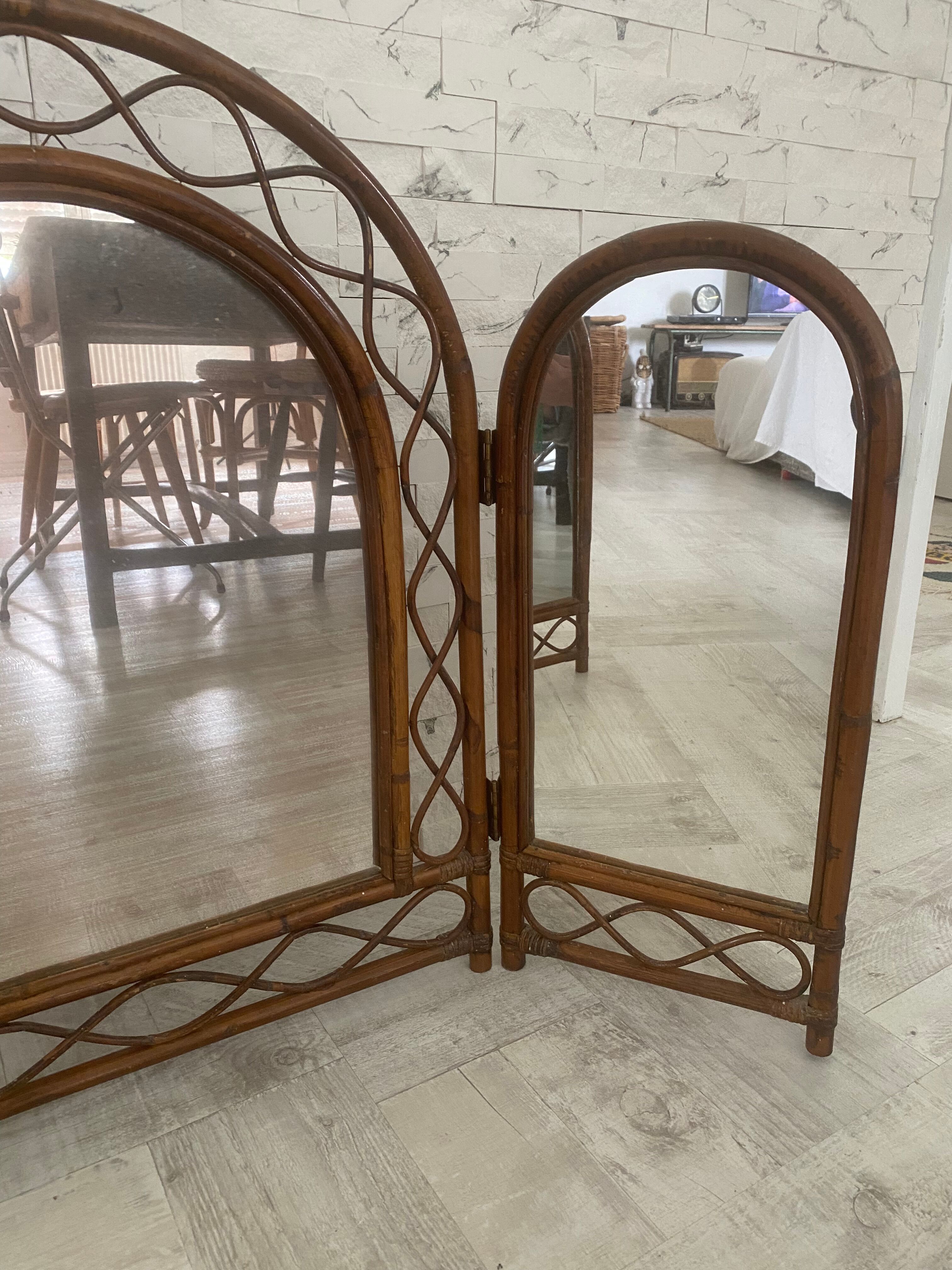 Large triptych rattan mirror 105x68cm