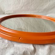 Vintage round wall mirror in orange painted wood - diameter: 48 cm