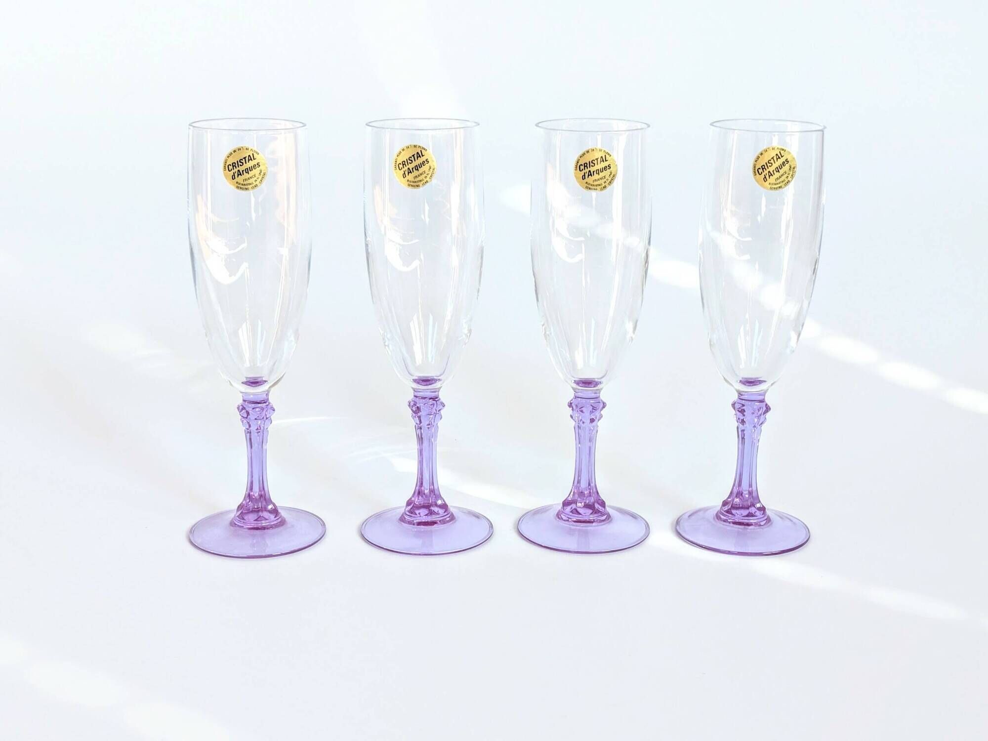 Lot de 4 flûtes Crystal d'Arques vintage en verre alexandrite