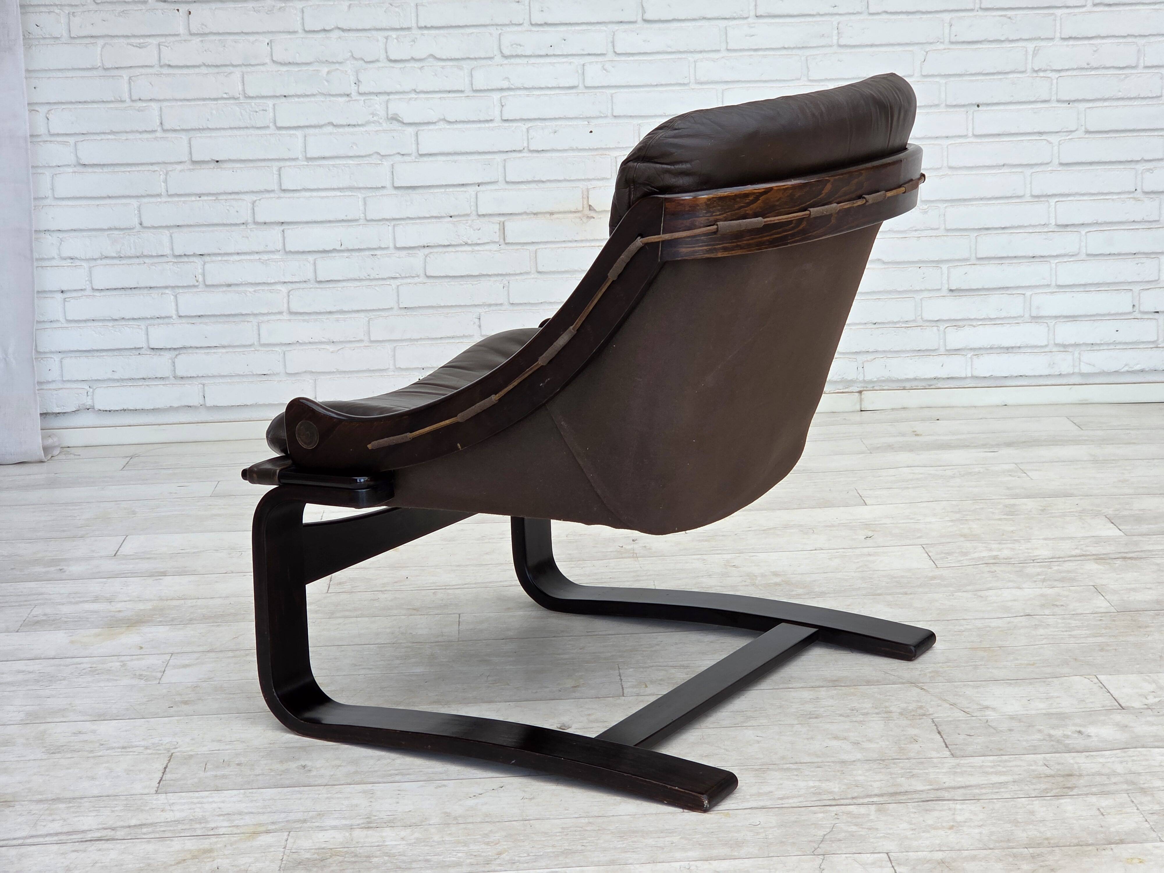 1970s, Swedish design by Åke Fribytter, armchair, furniture leather.