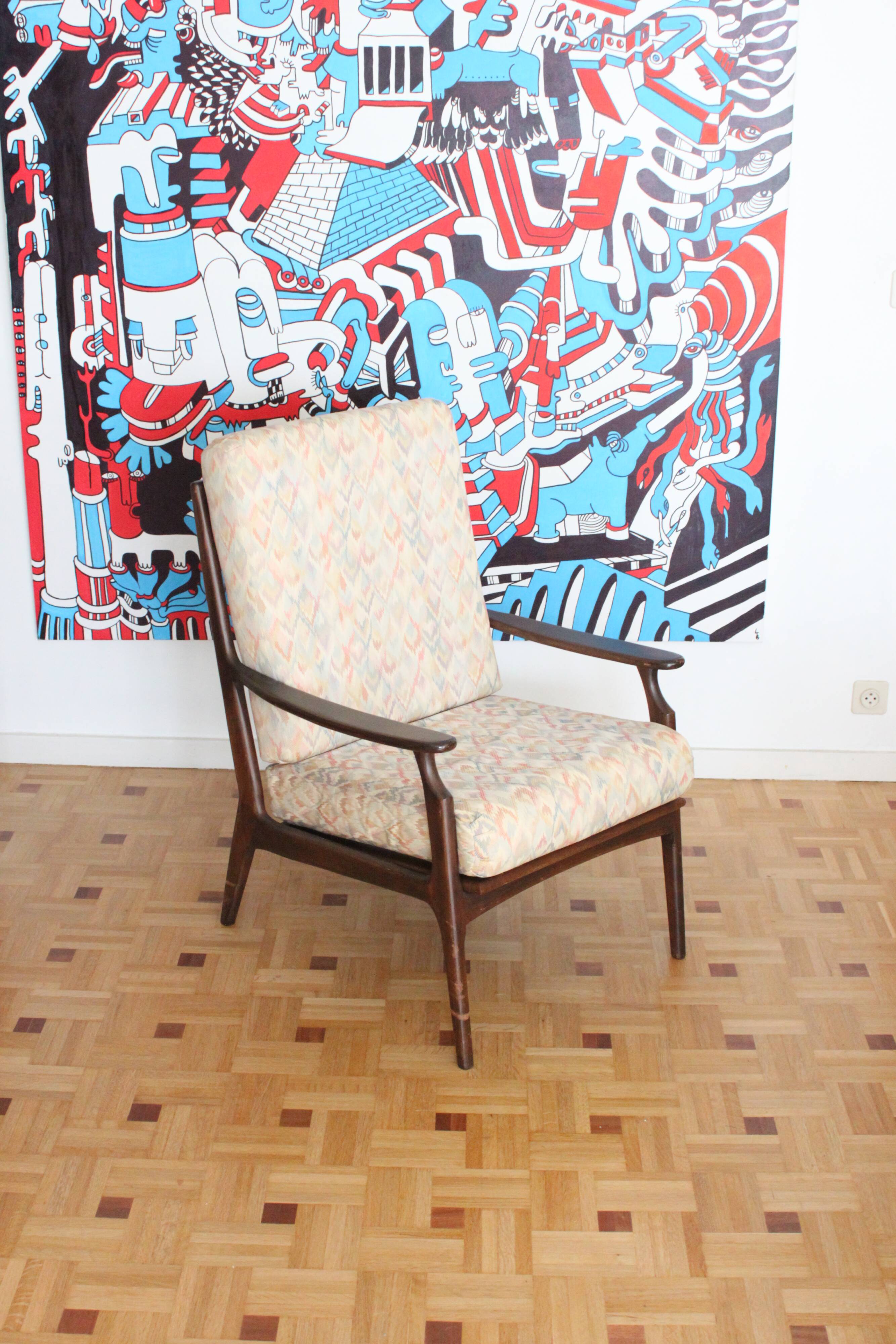 Fauteuil relax vintage en bois de style scandinave, 1950