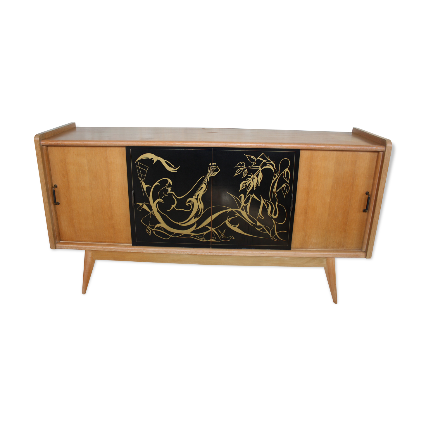 Enfilade vintage chêne clair pieds compas