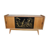 Enfilade vintage chêne clair pieds compas