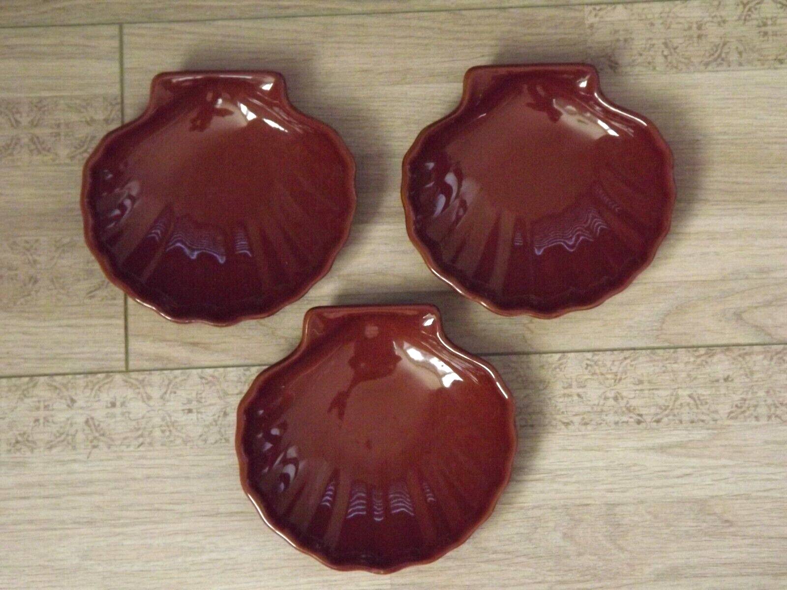 Set of 3 French Vintage Emile Henry Brown Coquille St Jaques Serving Dishes 4680