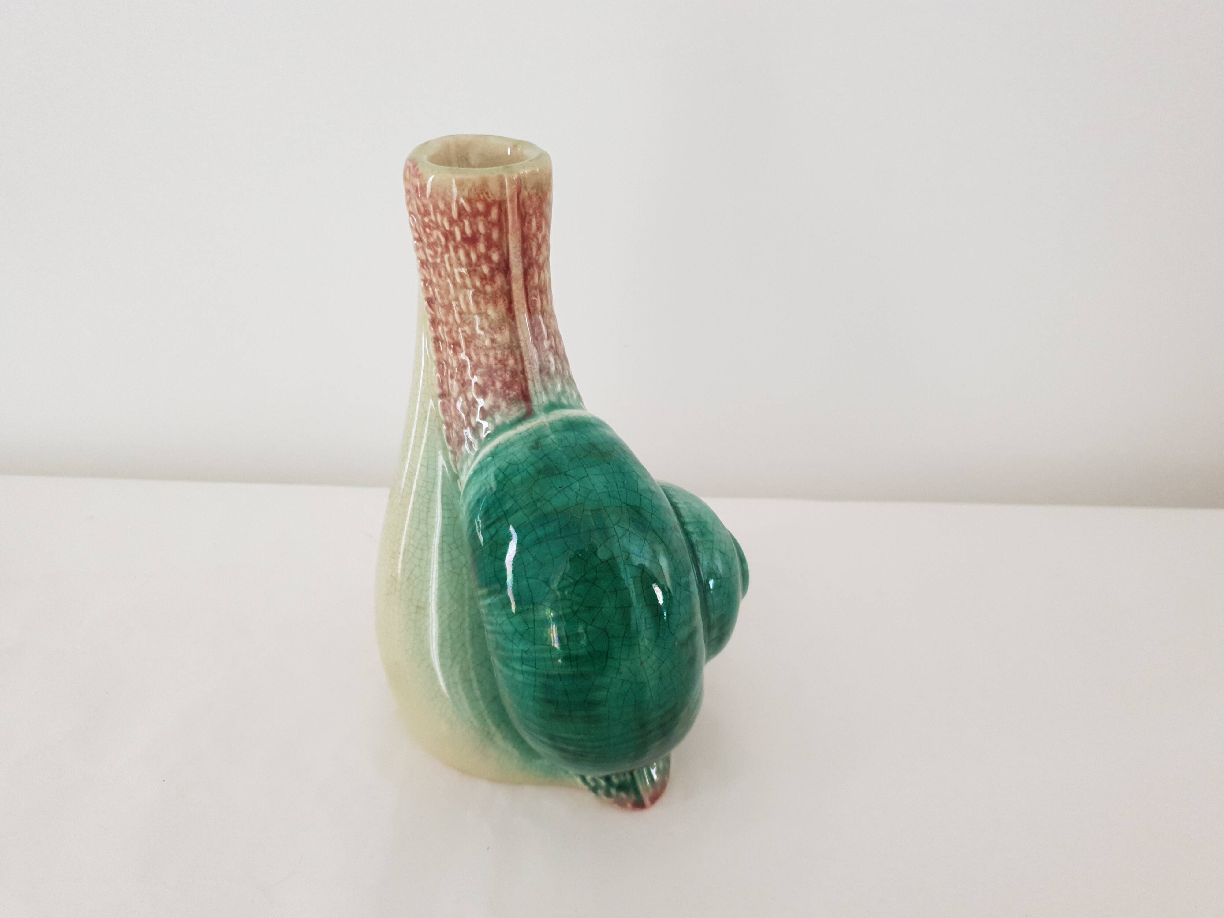Old Barbotine Soliflore Vase in Snail Shape