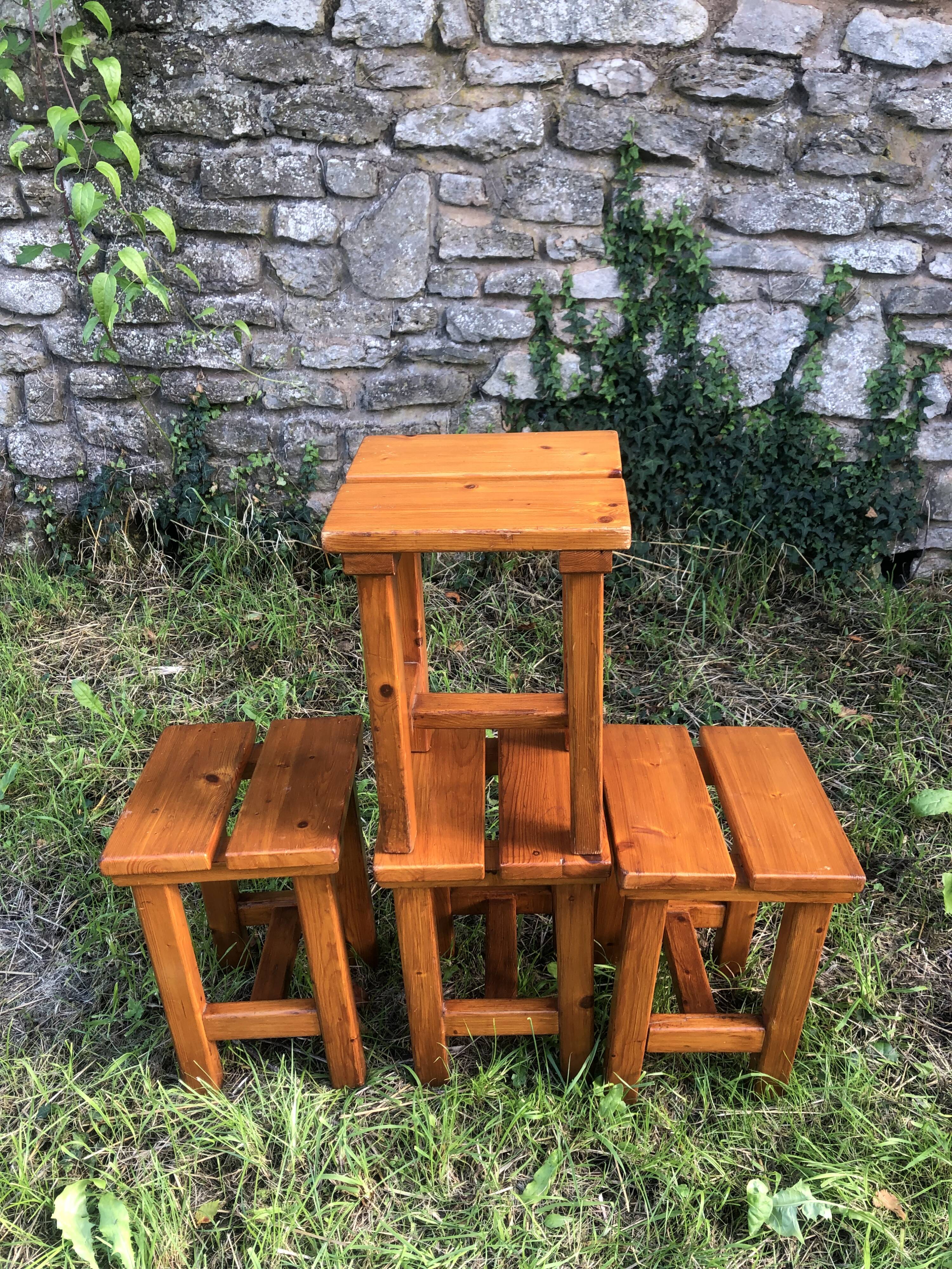 Rustic vintage brutalist wooden stools