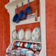 shelf / wall cabinet in wooden sandblasted effect old early twentieth century