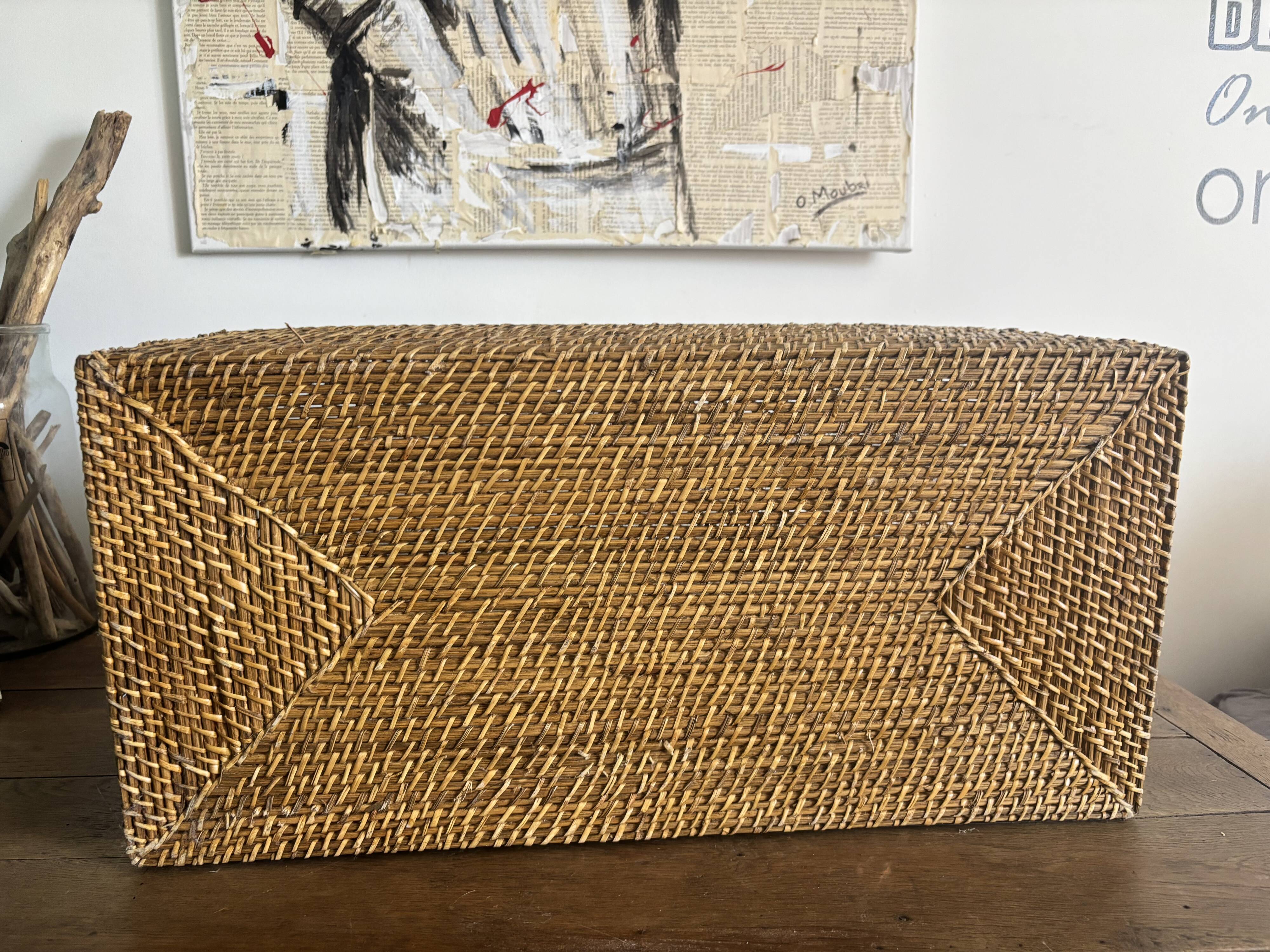Coffre de rangement / Malle en rotin tressé vintage