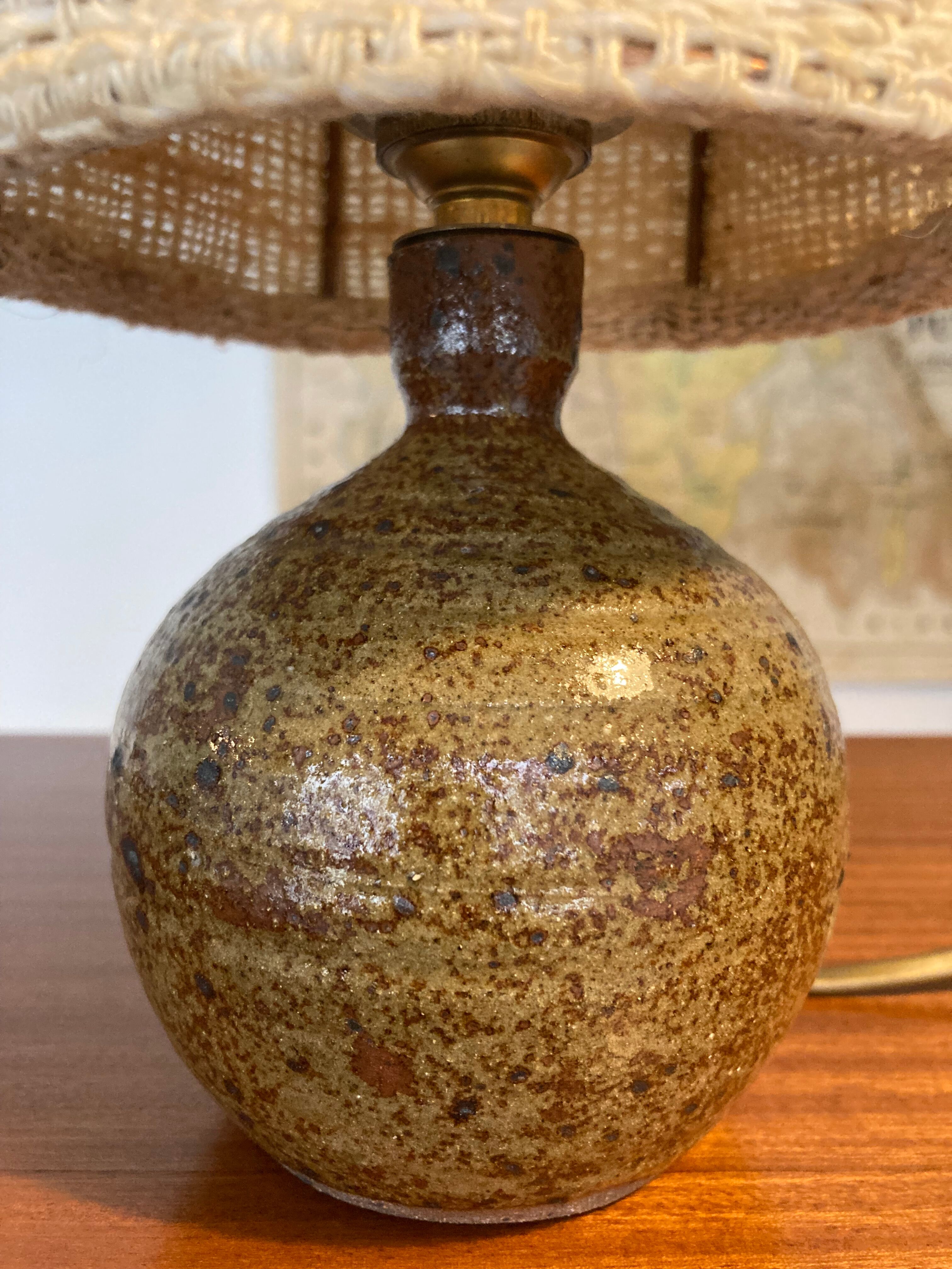 Lamp stoneware pyrite lampshade wool La Borne