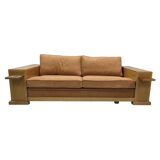 Key Largo Hugues Chevalier sofa Art Deco style in sycamore and suede
