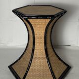 Coastal palm regency rattan bamboo side table or dining table base, France, 1970s