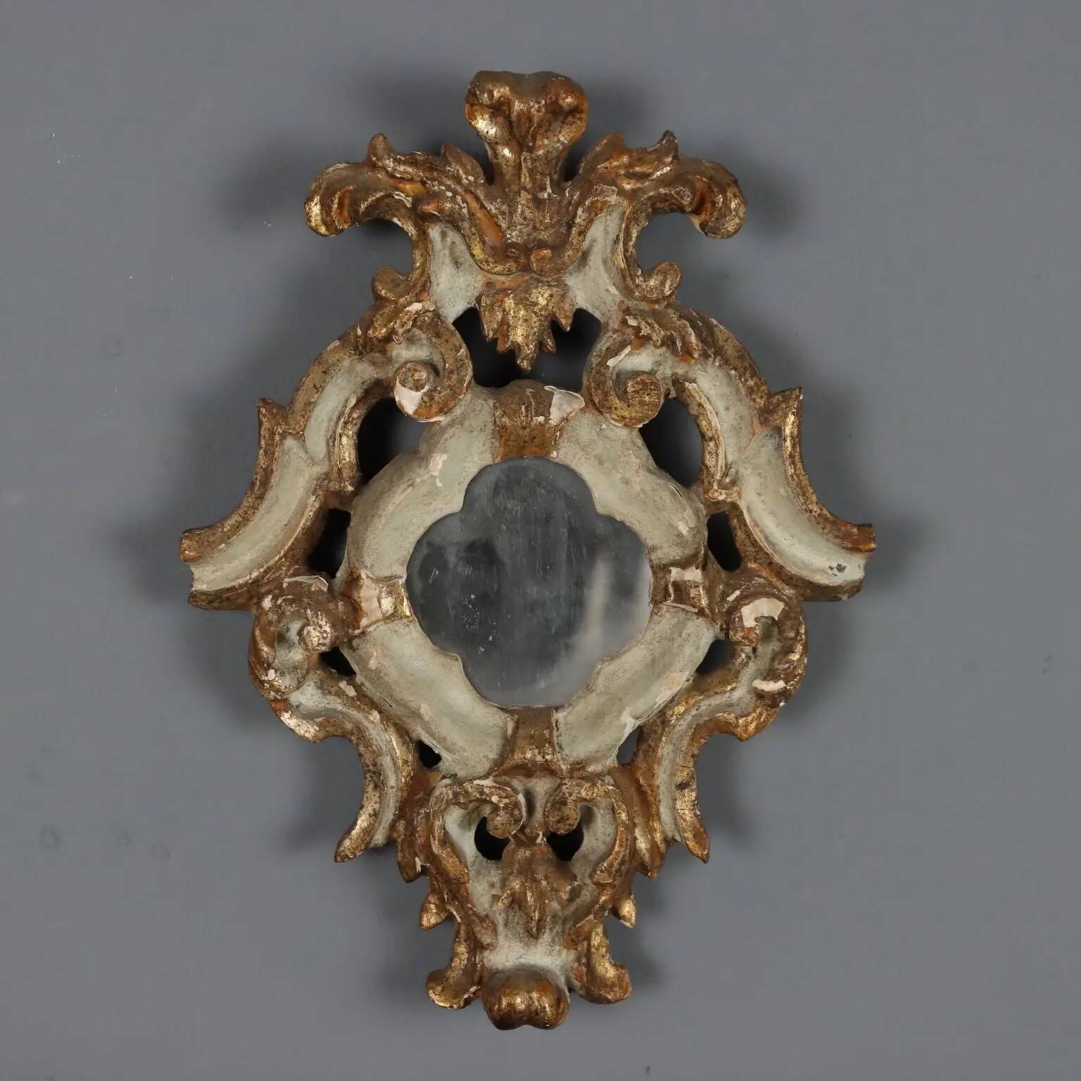 Shelf model with a carved wooden mirror, Baroque style, 19th century.
