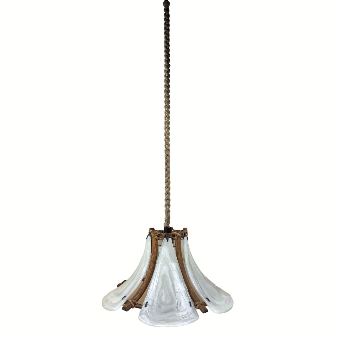 Bamboo acrylic and opaline hanging pendant, 1970,  58cm