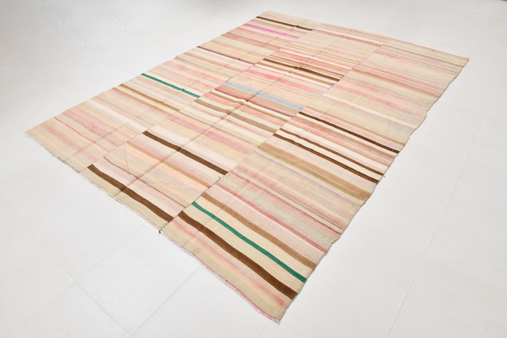 Striped wool kilim rug, 216x292 cm