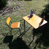 Desk desk desk table child school metal wood and vintage chair
