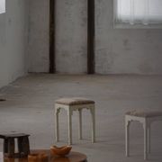 A pair of antique Danish stools, seats in lambswool, late 19th century.