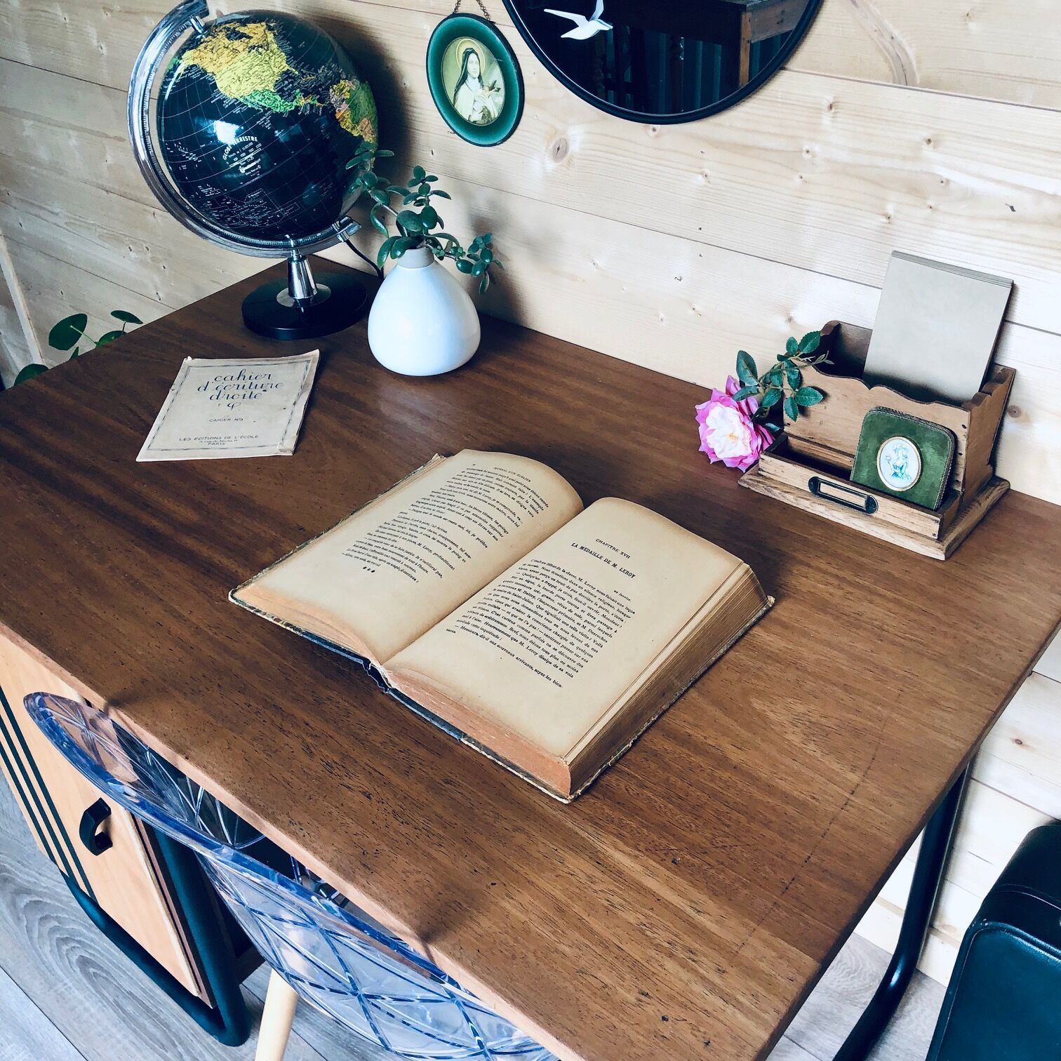 Former oak teacher's desk circa 1950