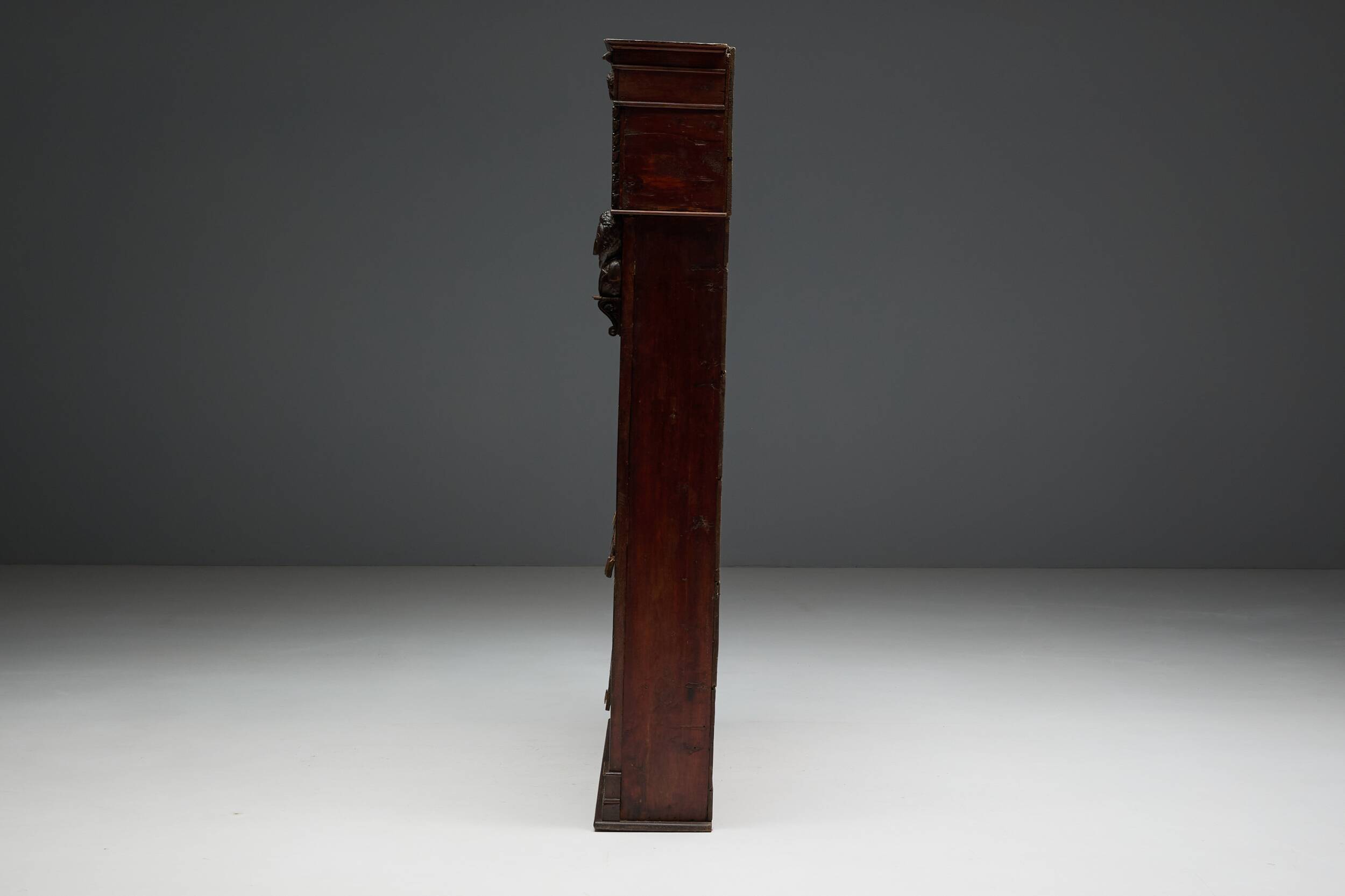 Bibliothèque ancienne sculptée expressive, France, 19e siècle