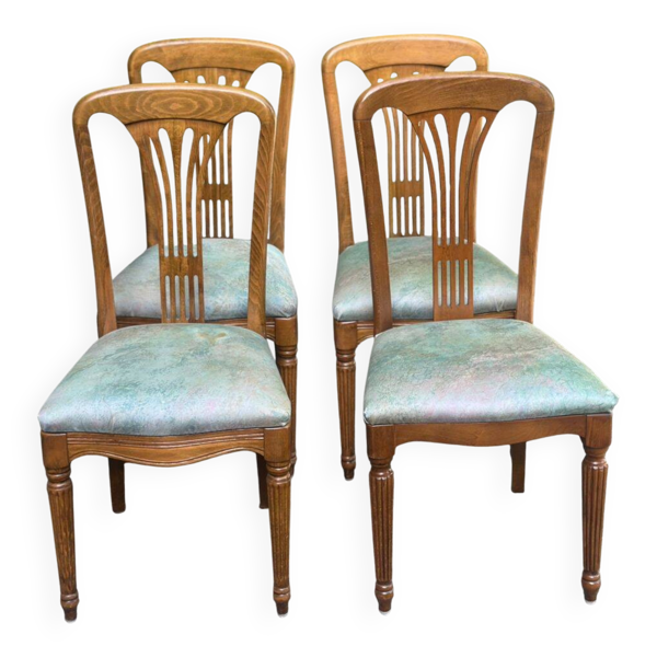 4 chaises à manger Louis XVI en bois massif et tissu des années 1970