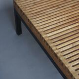 Table basse vintage à lattes en teck et métal, 1960