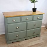 Sage green solid pine chest of drawers 1980 France