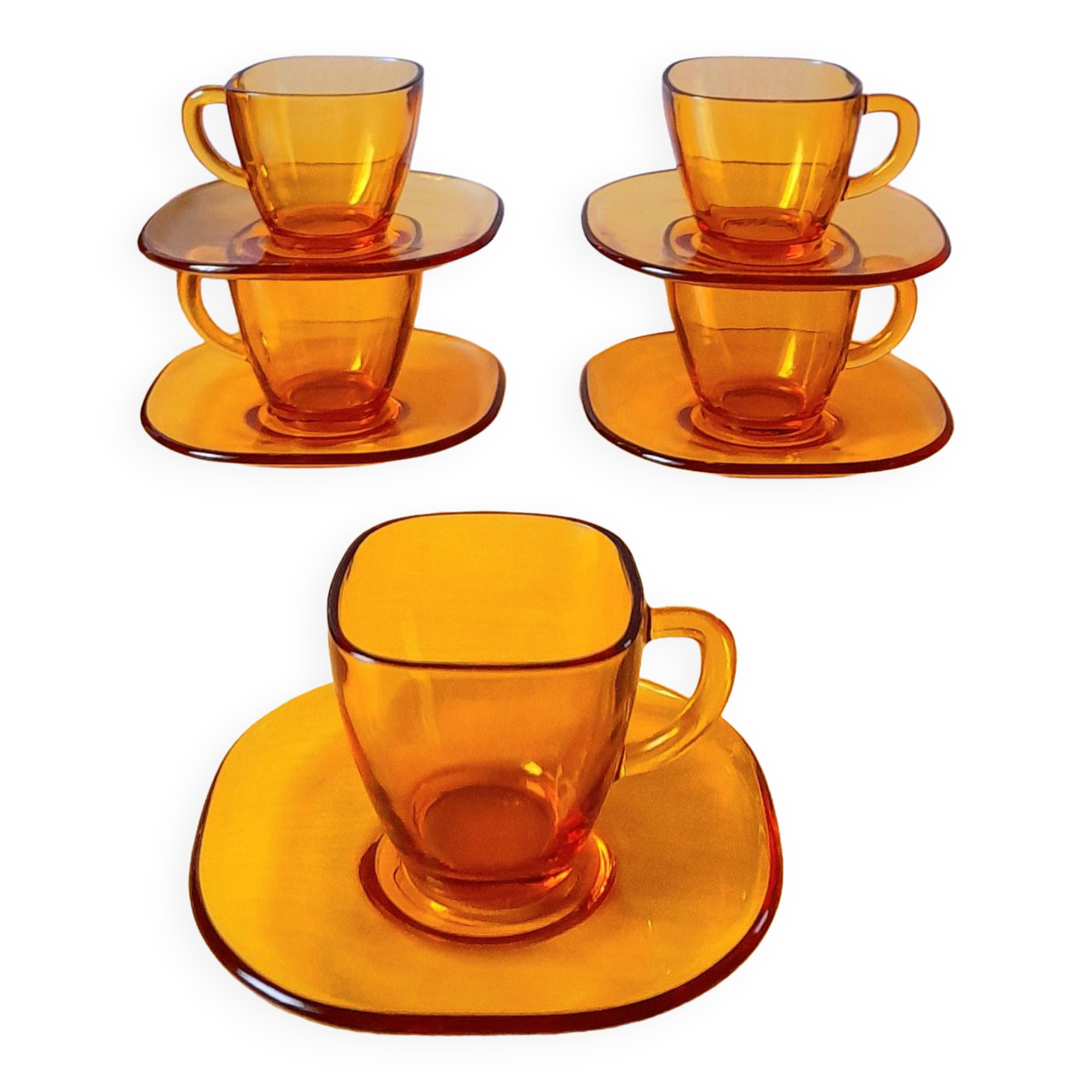 70s amber glass cups