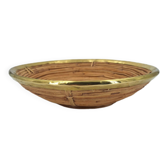 Circular rattan storage cup surrounded by brass circa 1960/70 DLG Gabriella Crespi