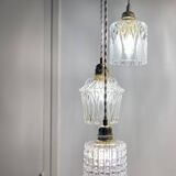 Vintage triple globe pendant light in molded glass