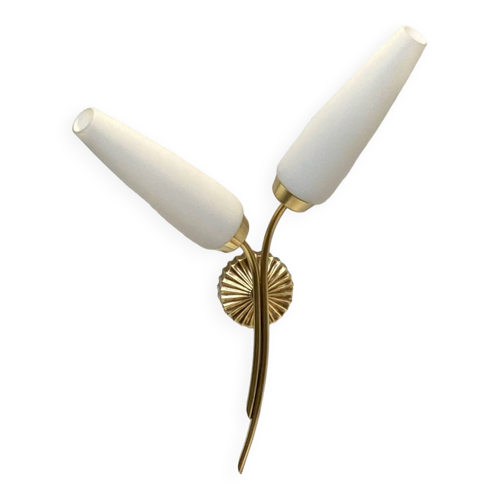 Large double brass wall light and white opaline glass tulips LAMP-7111
