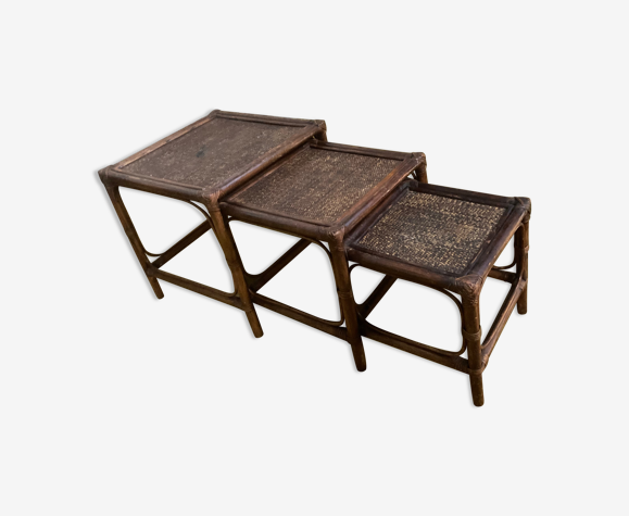 Tables gigognes bambou osier des années 70