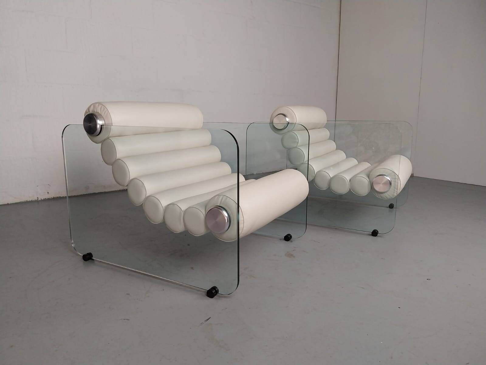 Hyaline leather and glass armchair by Fabio Lenci for Stendig Italy 1960s