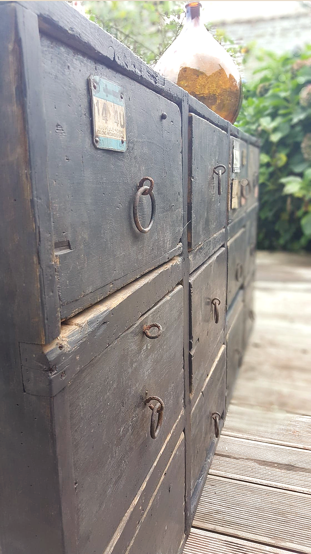 Furniture of old craft hardware with 12 drawers