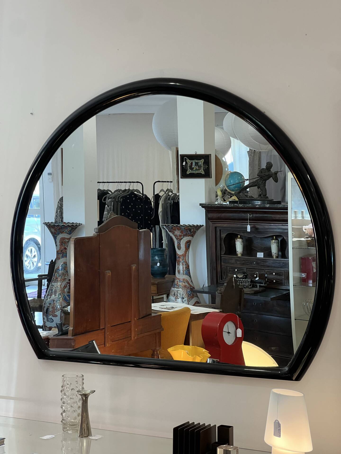 Large black lacquered mirror in 80s style