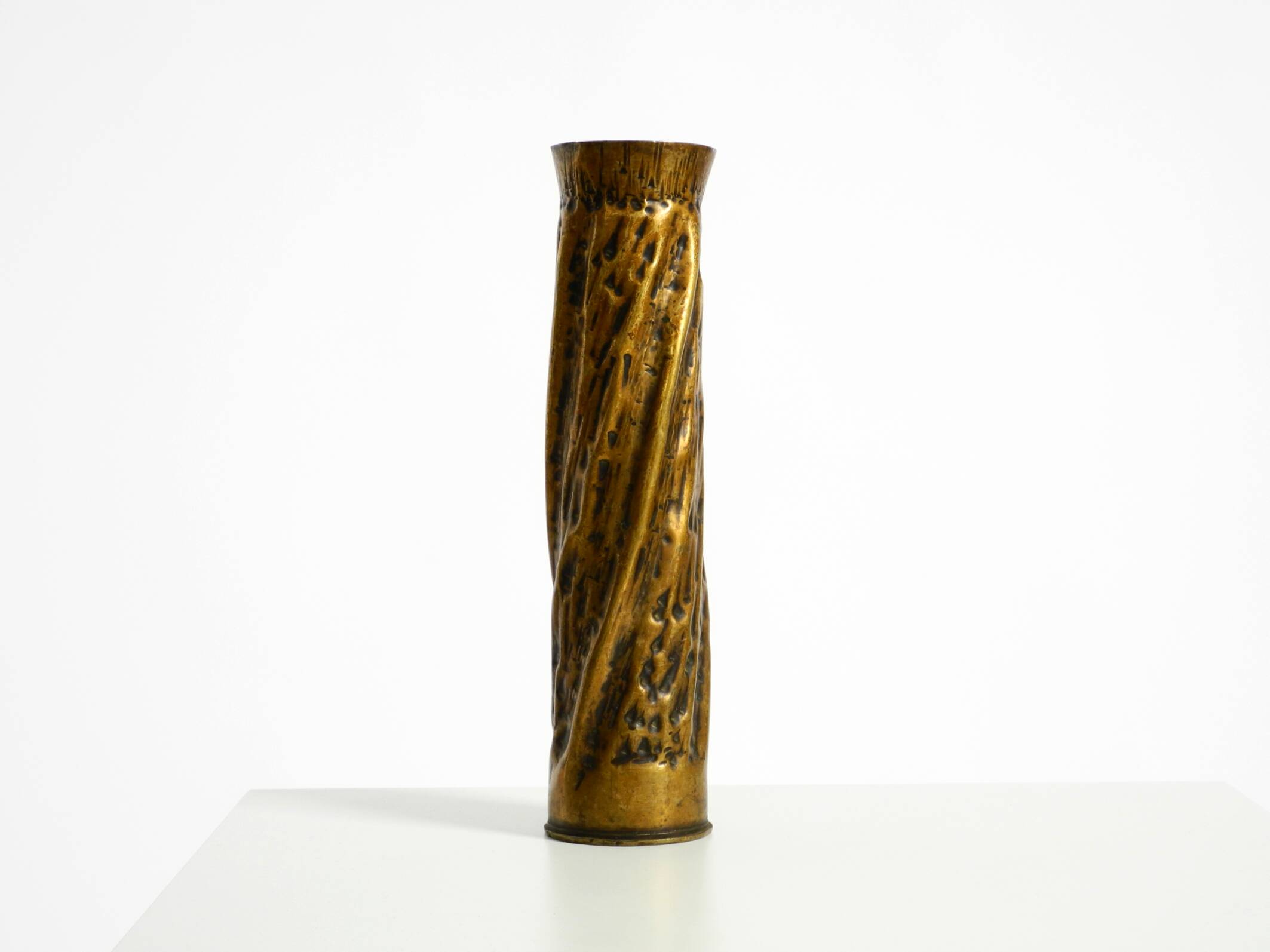 Unique large brass vase in a Brutalist design, handcrafted in December 1975