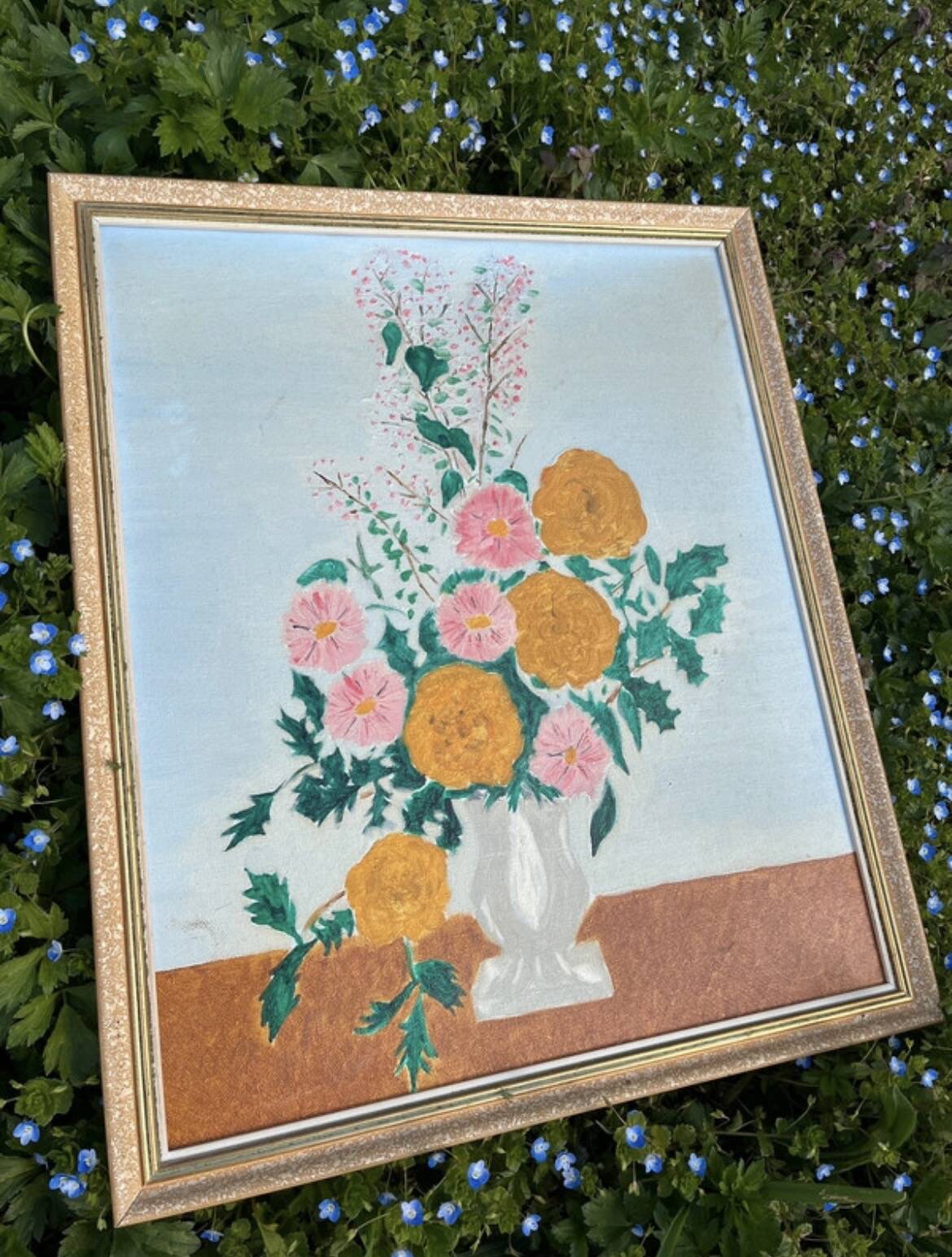 Vintage floral table and framed - Colourful bouquet