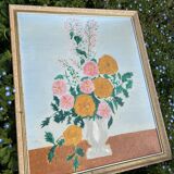 Vintage floral table and framed - Colourful bouquet