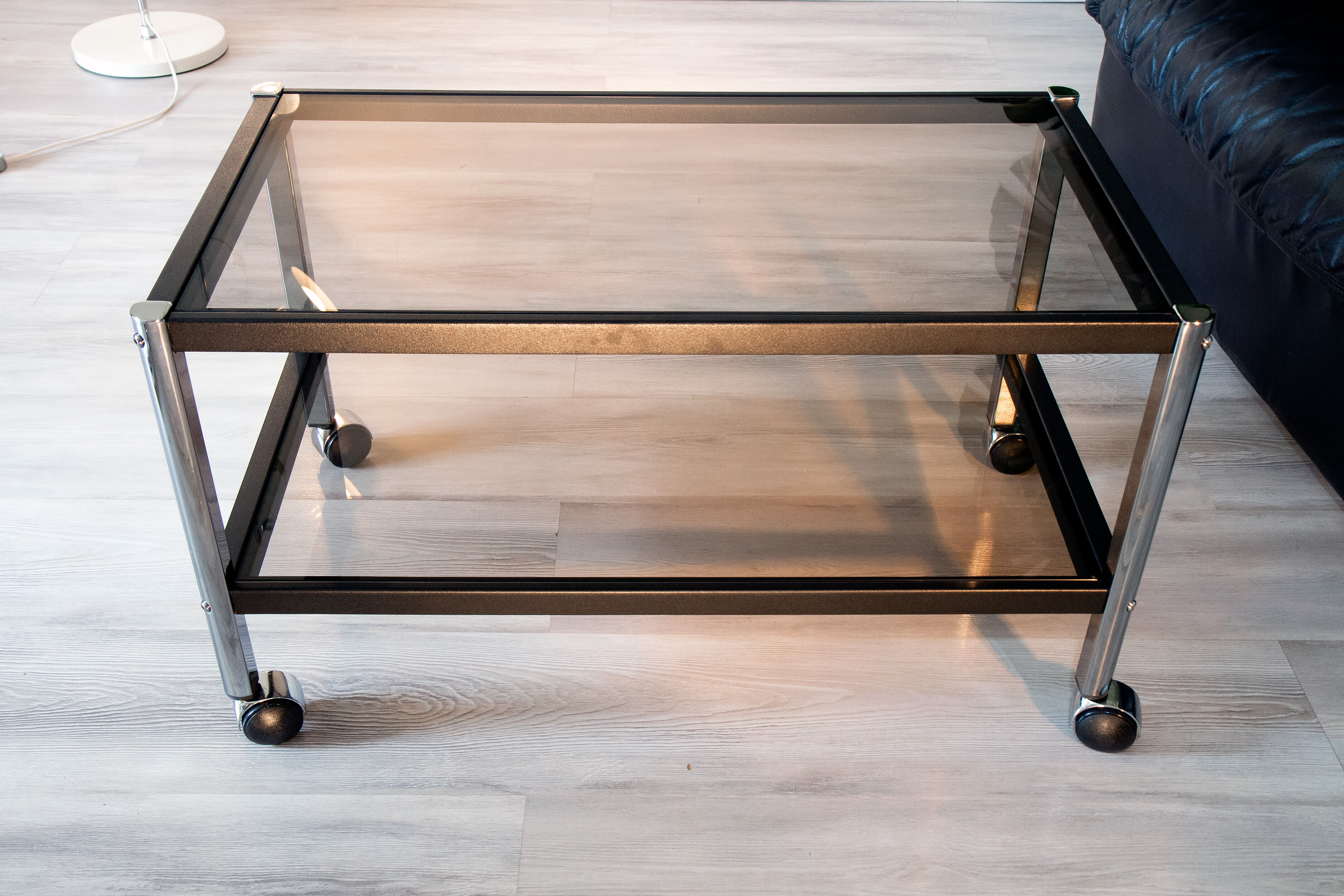 Erard coffee table, metal and smoked glass 1980