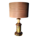1970 wood and metal lamp in patinated riveted style with superb heavy lampshade in real wood sheet